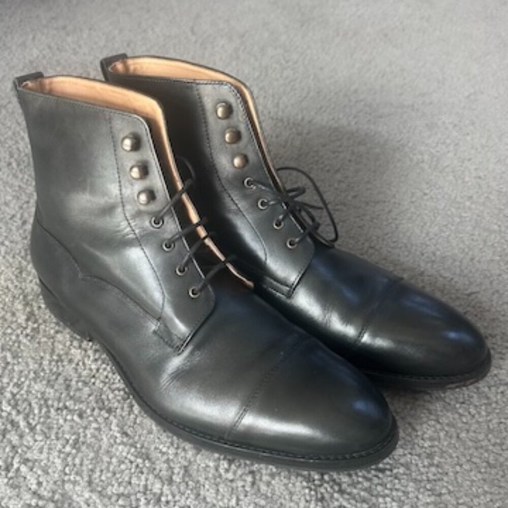 Men's Black Leather Lace-Up Cap-Toe Ankle Boots